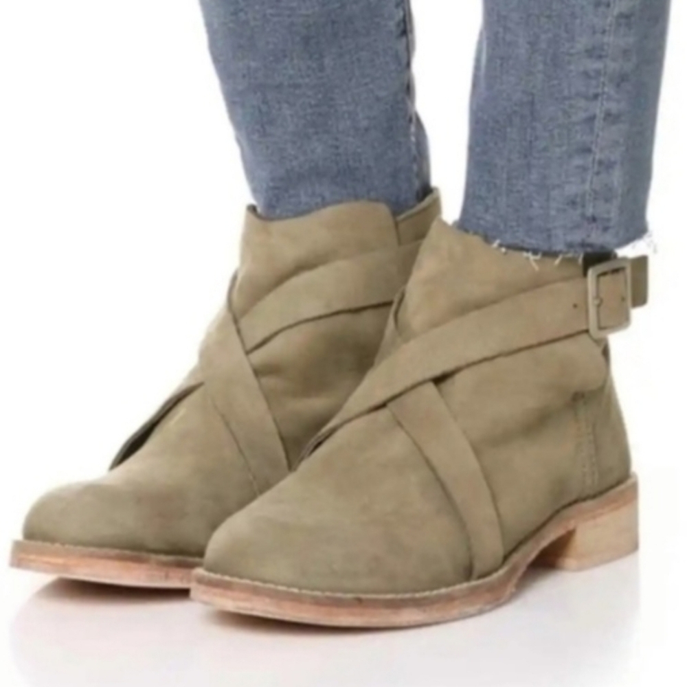 Free People Suede Ankle Boots Buckle Strap Boho Western Booties Size 36